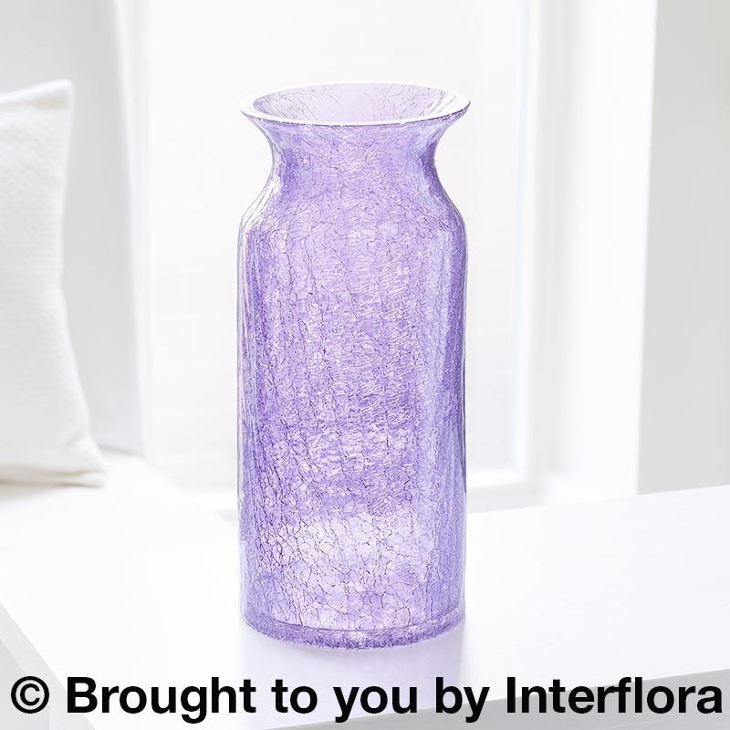 Tall Lilac Crackled Glass Vase Buy Online Or Call 6568