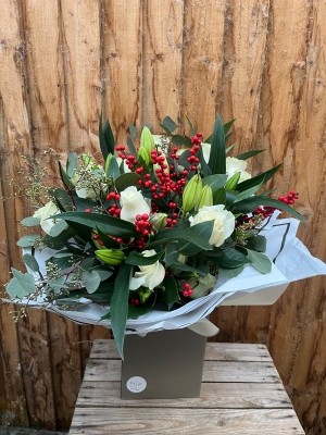 Christmas rose and lily handtied